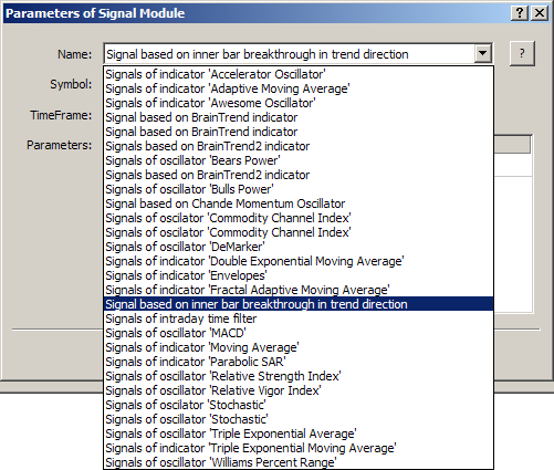 The class of a module of trade signals, on "inner bar breakthrough" in trend direction - library for MetaTrader 5