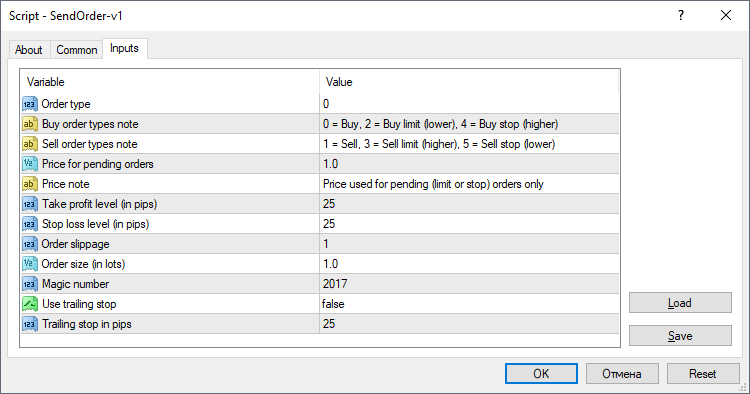 Send Order Basic - script for MetaTrader 4