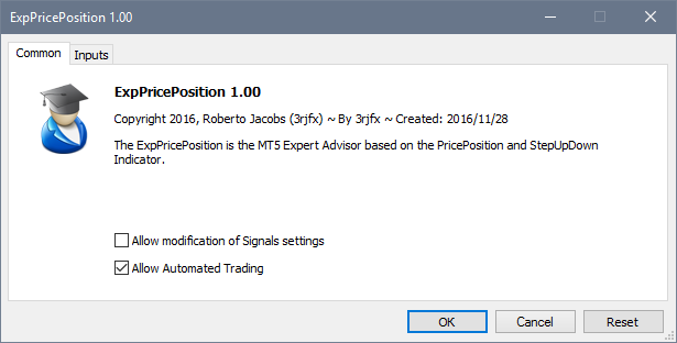 ExpPricePosition - expert for MetaTrader 5