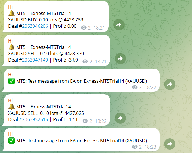 MT5 Telegram Trade Notifier (Bot API) — Deal Alerts - expert for MetaTrader 5