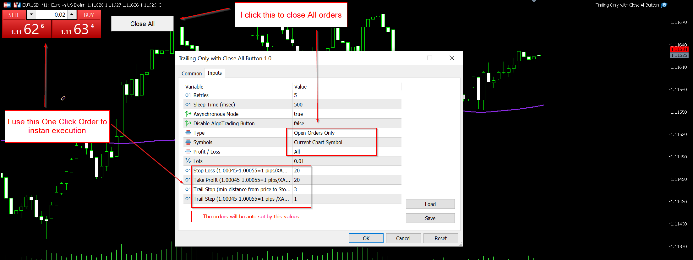 Trailing with Close Button - expert for MetaTrader 5