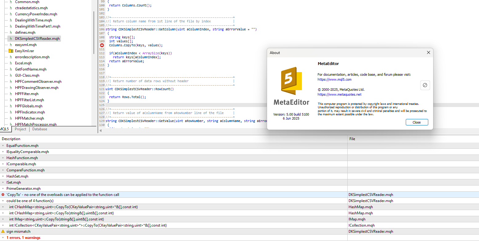 Simplest CSV file reader - script for MetaTrader 5