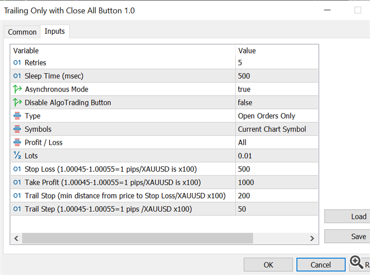 Trailing with Close Button - expert for MetaTrader 5