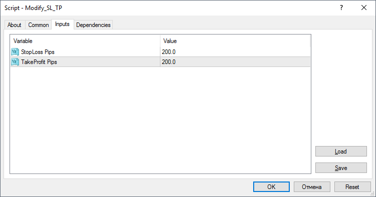 Modify SL TP - script for MetaTrader 4