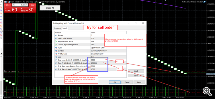 Trailing with Close Button - expert for MetaTrader 5