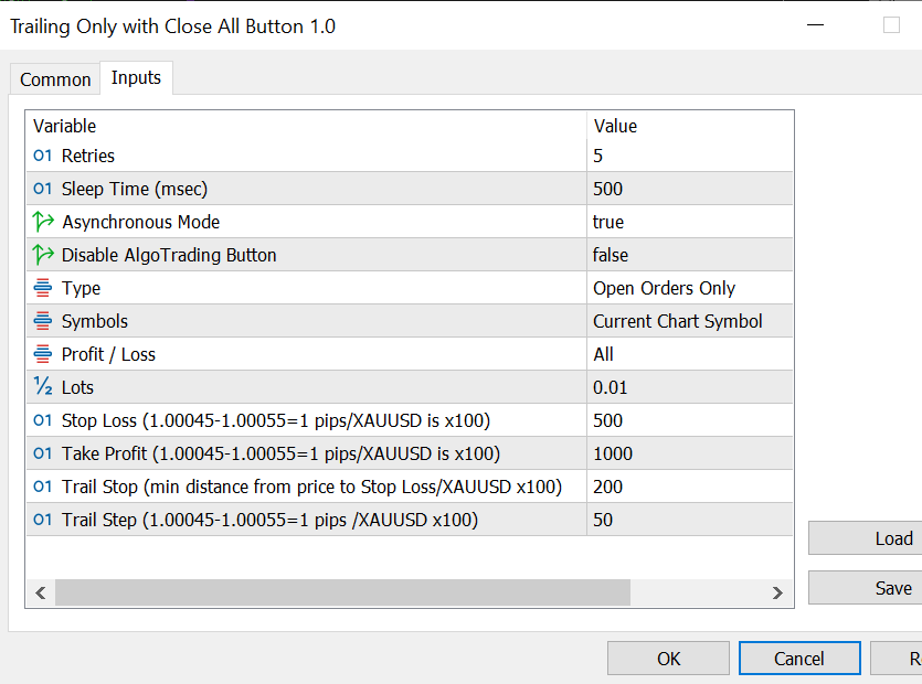 Trailing with Close Button - expert for MetaTrader 5