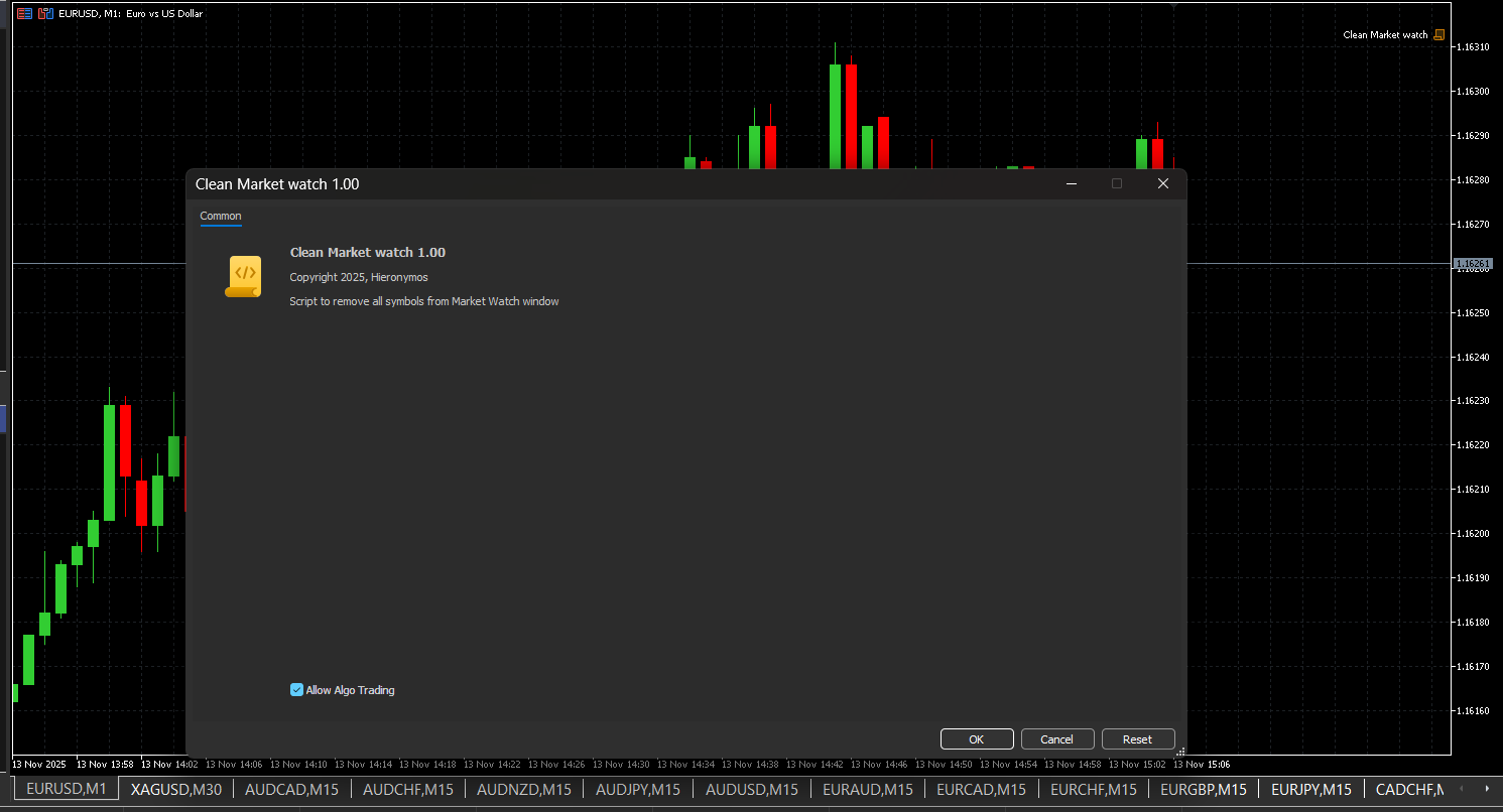 Clean Market Watch - Removes All Symbols In the Market Watch Windows In One Go - script for MetaTrader 5