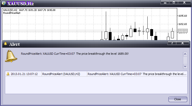 RoundPriceAlert - indicator for MetaTrader 5