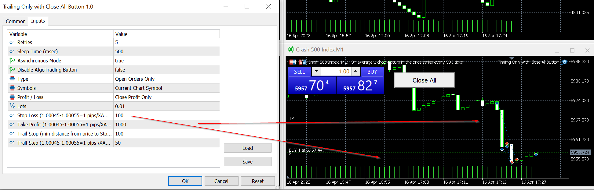 Trailing with Close Button - expert for MetaTrader 5