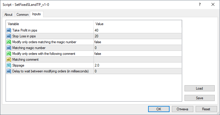 Set Fixed SL and TP - script for MetaTrader 4
