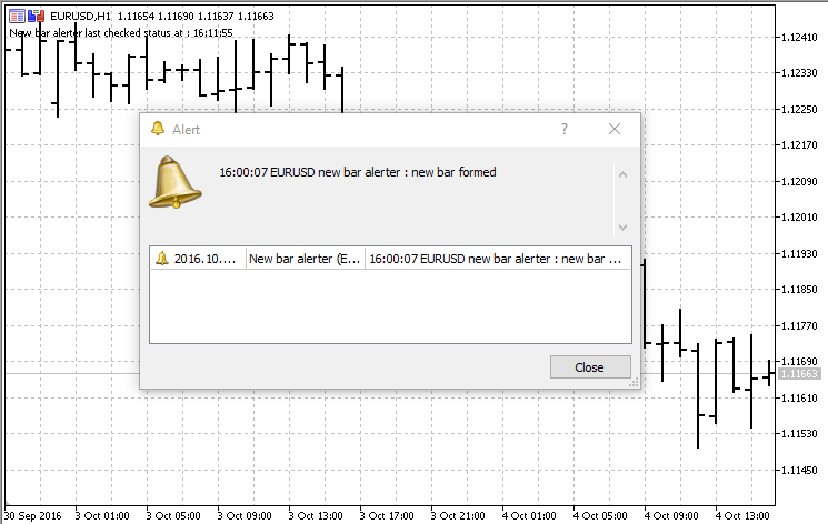 New Bar Alerter - indicator for MetaTrader 5