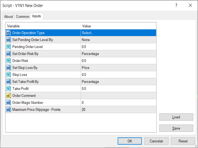 V1N1 New Order - script for MetaTrader 4
