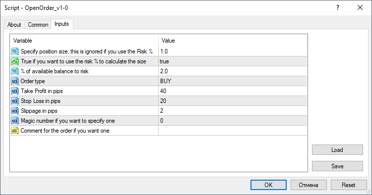 OpenOrder (With Risk Management, TP and SL) - script for MetaTrader 4