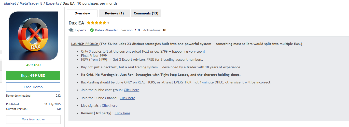 Dax40 指数 EA 截图