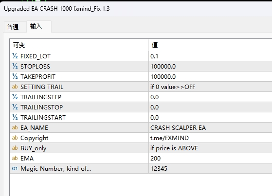 升级后的 EA CRASH 1000 fxmind_Fix 截图