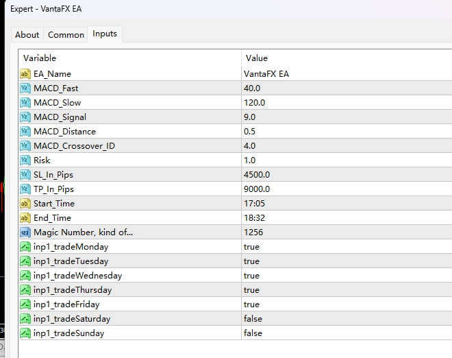 VantaFX EA 截图