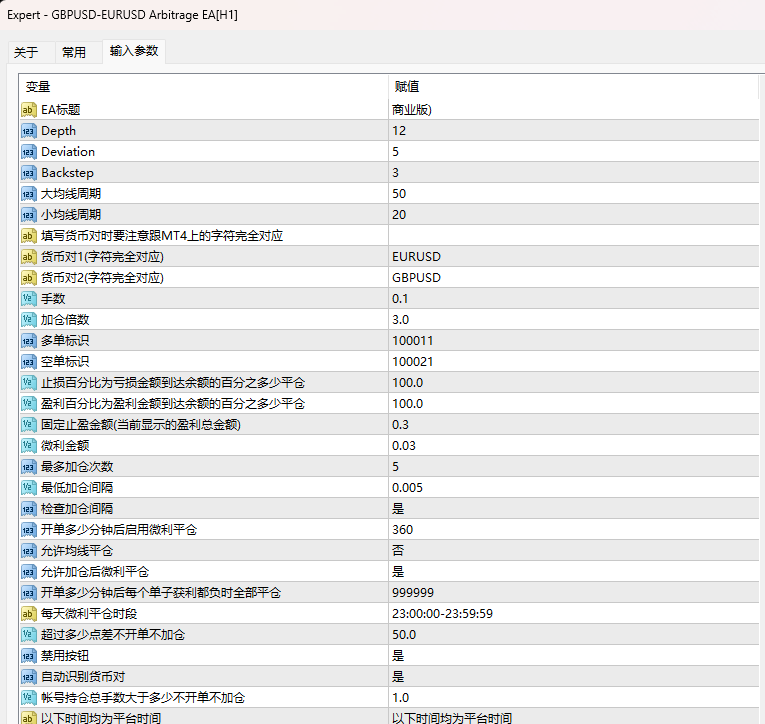 GBPUSD-EURUSD 套利 EA[H1] 截图