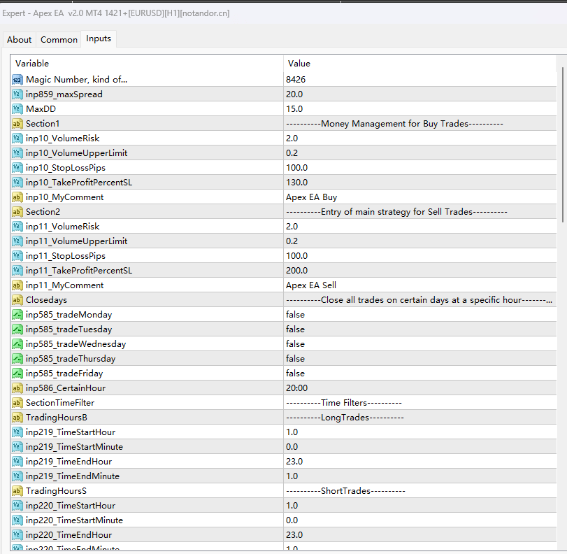 Apex EA v2.0 MT4 1421+[欧元美元][H1] 截图