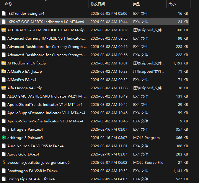 !EZTrender-swing / !XPS v7 QQE ALERTS Indicator V1.0 MT4 / ACCURACY SYSTEM WITHOUT GALE MT4 等 4 款 EA 合集 [2026-03-02] 截图