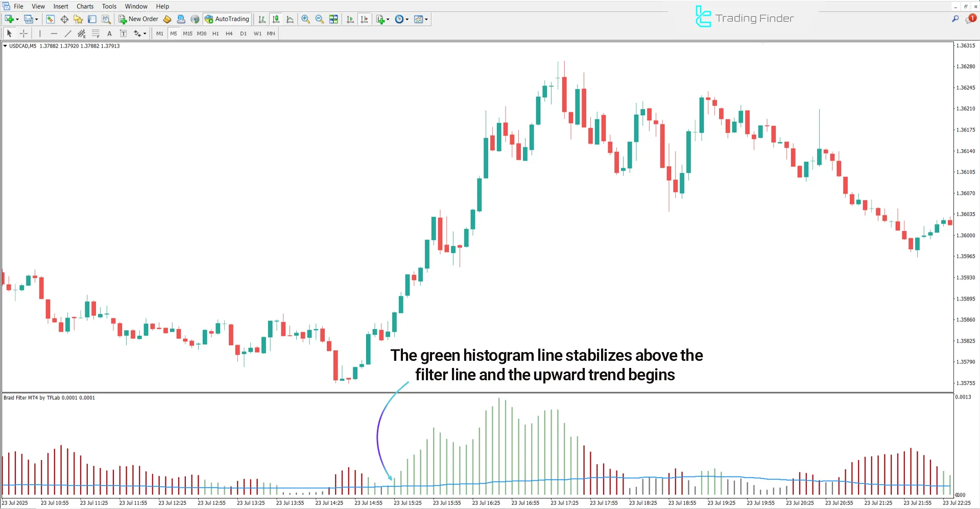 Reviewing the uptrend in the Braid Filter indicator