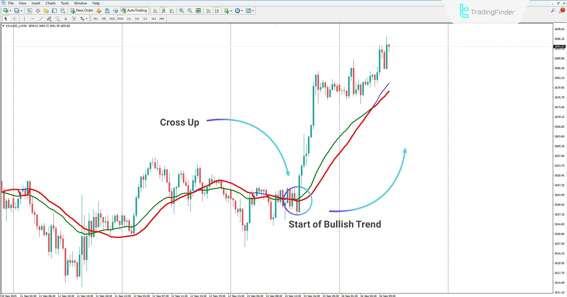 Uptrend in the Cluster Filter Indicator