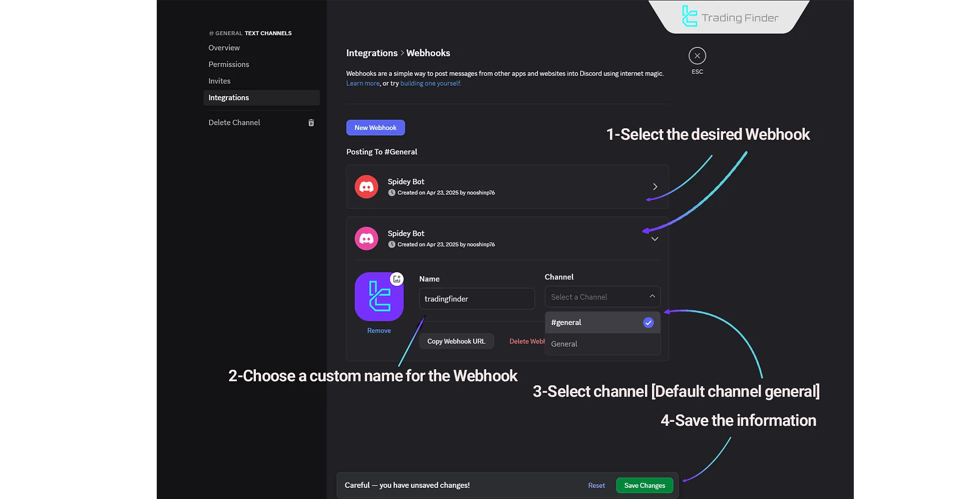 Choosing a name for the webhook in the Discord Signal Sender EA