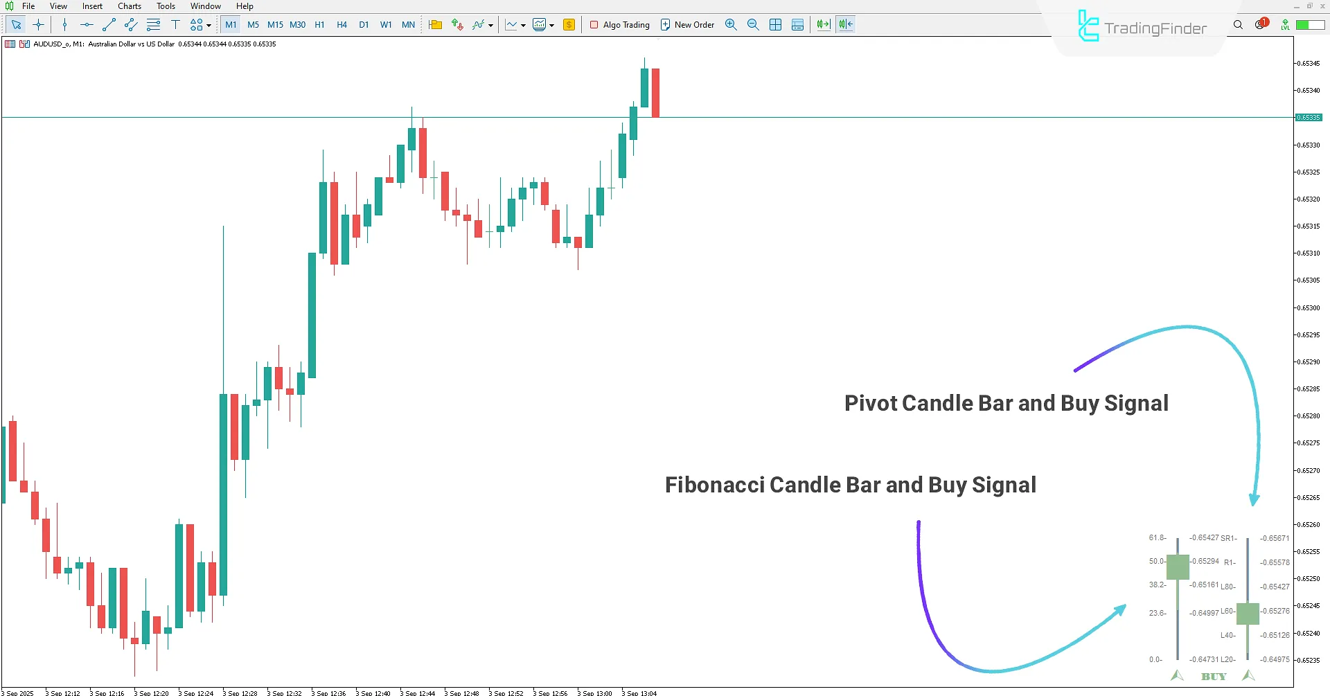 Displaying Buy Signal in the Pivot and Fibonacci Candle Bar Indicator