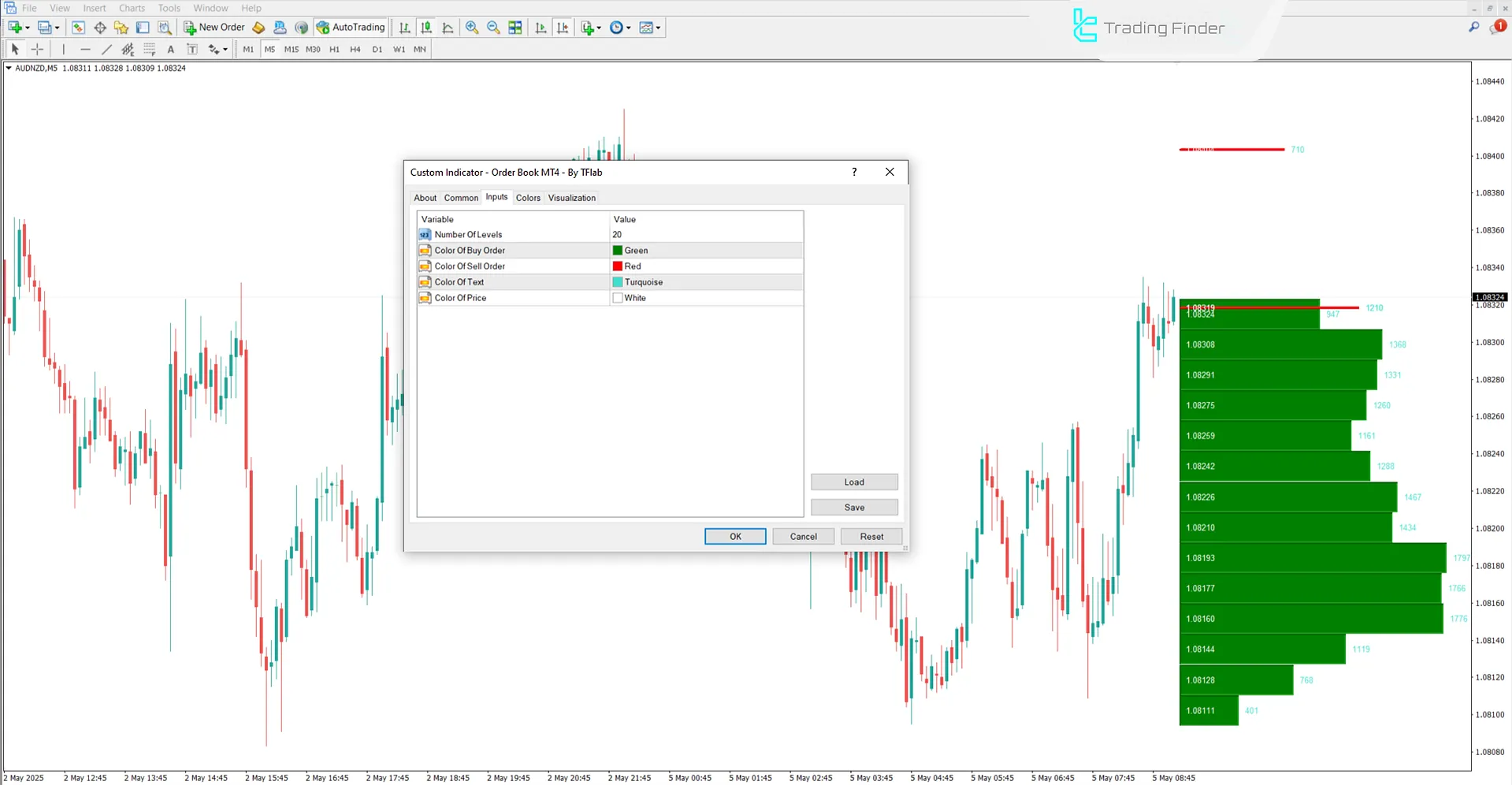Order Book indicator settings panel