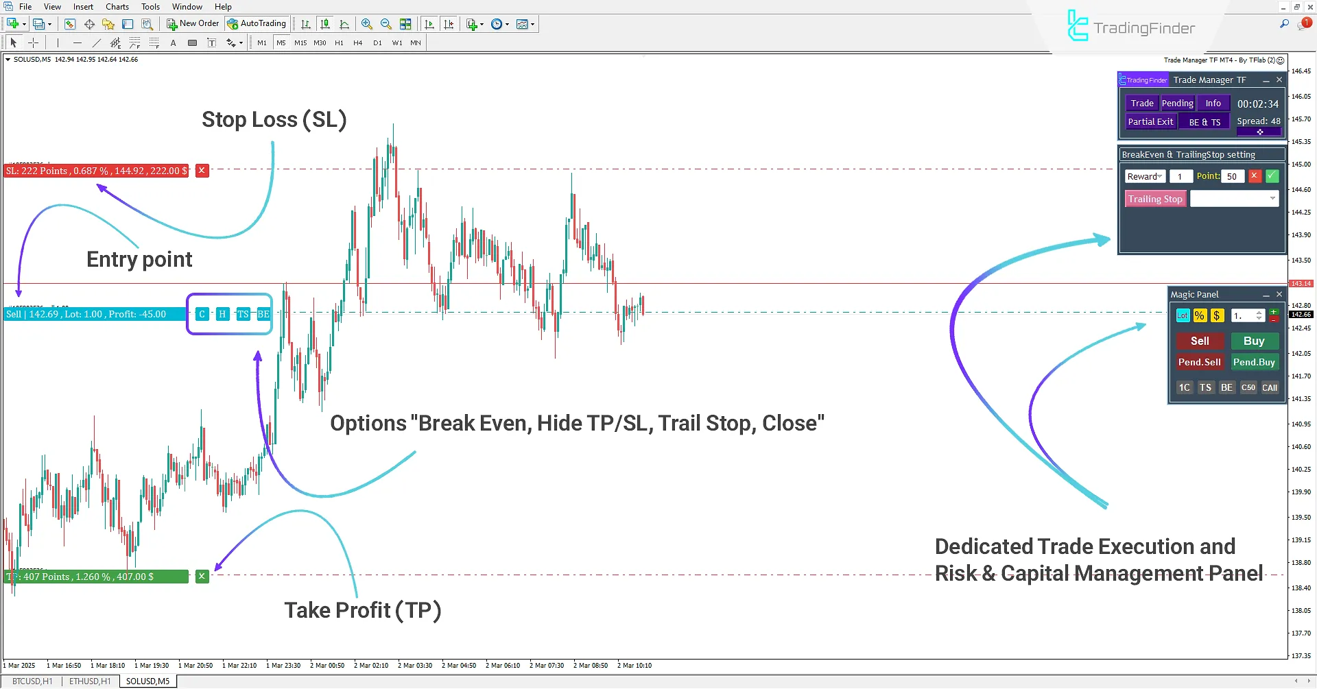 Trade Manager TF Expert in a Downtrend